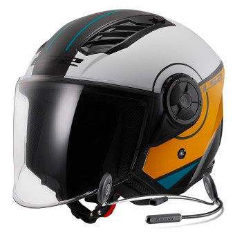 Pack Casco Moto Kit Bluetooth LS2 Airflow II Cover White Brown