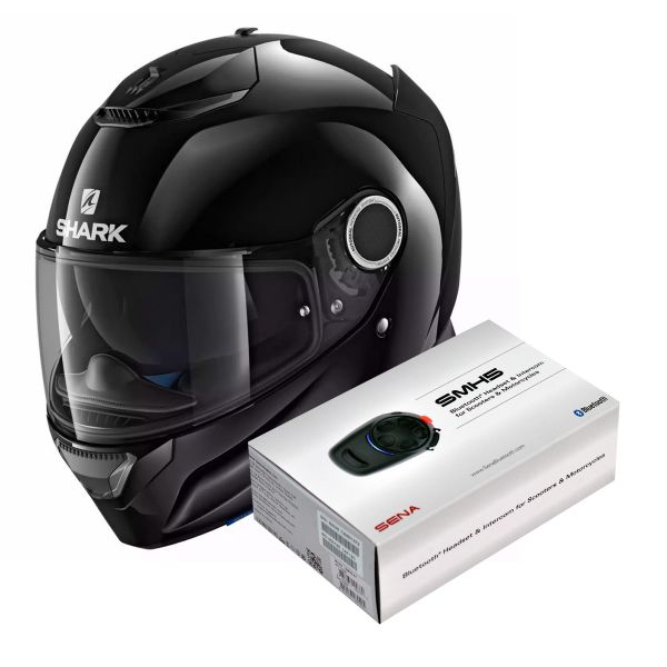 Pack Casco Moto + Kit Bluetooth : Shark Spartan 1.2 Blank BLK + Kit  Bluetooth SMH5 Solo