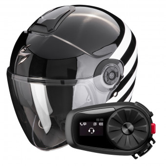 Pack Casco Moto Kit Bluetooth Scorpion Exo City II Bee Black White Kit Bluetooth 5S Solo