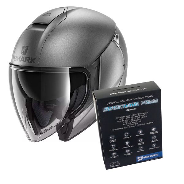 Pack Casco Moto + Kit Bluetooth : Shark Citycruiser Blank Mat AMA + Kit  Bluetooth Sharktooth Prime