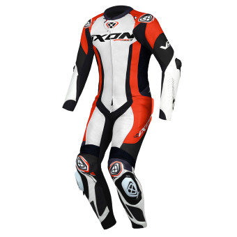 Tuta moto pelle estiva Ixon VORTEX 2 Nero Bianco Arancione