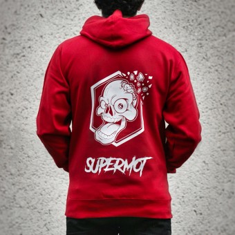 Pullover Felpa moto Kikaninac Sweat Hoodie Supermot Skull Rosso in Stock iCasque